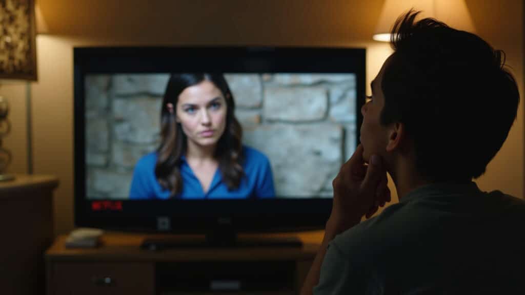 Pessoa pausando série complexa na Netflix para entender a trama.