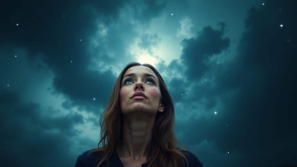 Mulher tendo sonho vívido sobre evento futuro.