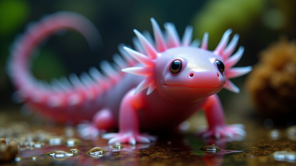 Axolotl regeneration, professional photography, 8K, vibrant colors, natural lighting, Axolote regenerando membro, close-up.