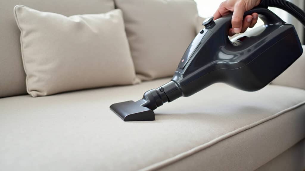 Aspirando o sofá para manutenção e limpeza.