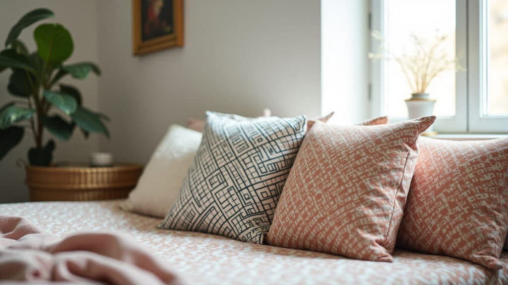 Almofadas decorativas personalizadas com tecidos estampados.