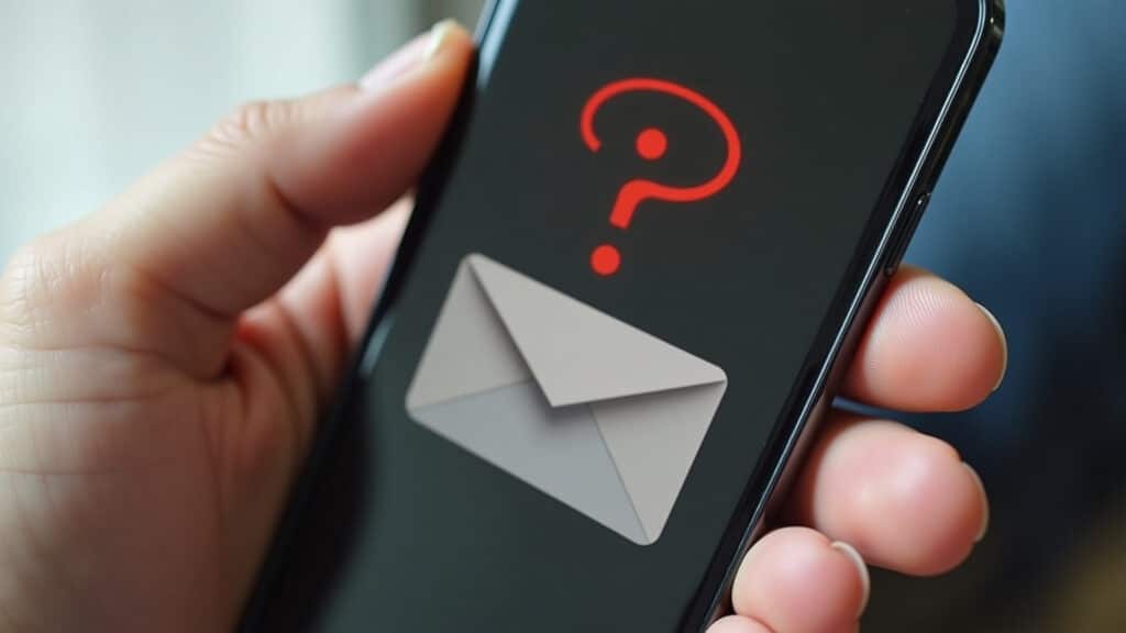 Hand hovering over a suspicious email link on a smartphone, caution concept, 8K quality, sharp Mão pairando sobre link suspeito em smartphone.