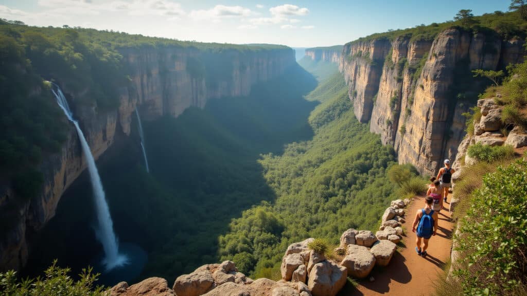 Trilha na Chapada dos Veadeiros, GO: Cachoeiras e paisagens.