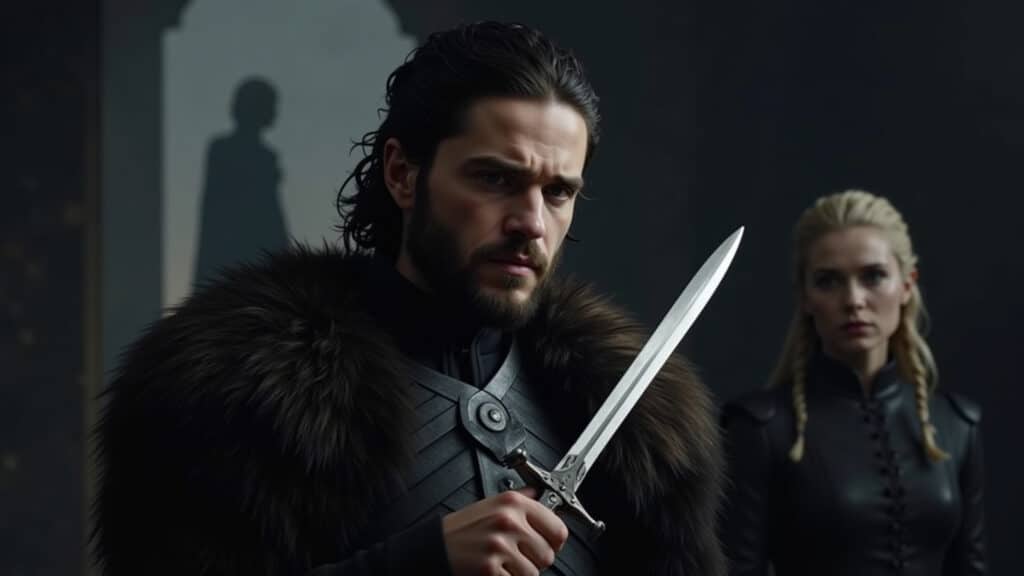 Jon Snow com adaga, dilema moral em Game of Thrones.
