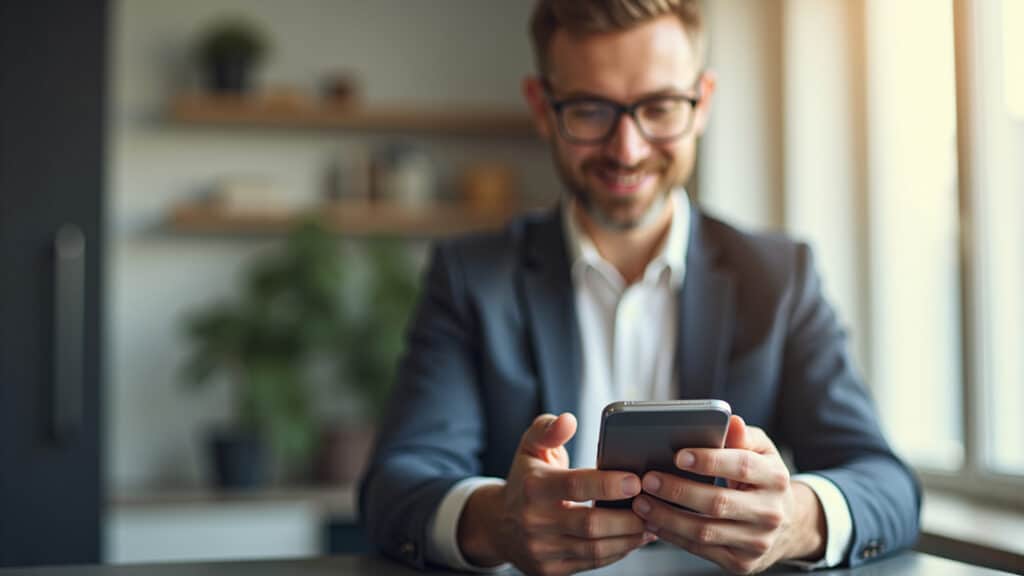 Homem usando app de banco digital para investir.