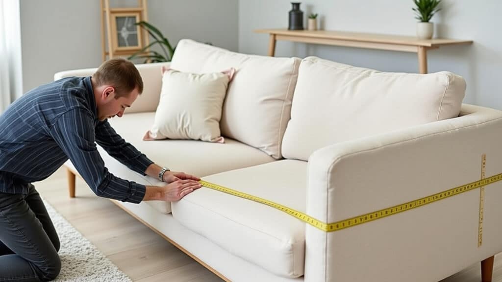 Medindo sala para escolher o tamanho ideal do sofá.