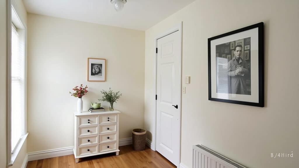 Small apartment, curated art, decorative objects, minimalist style, personal touch, natural light, Quadros e objetos decorativos dando um toque pessoal a um apartamento pequeno.