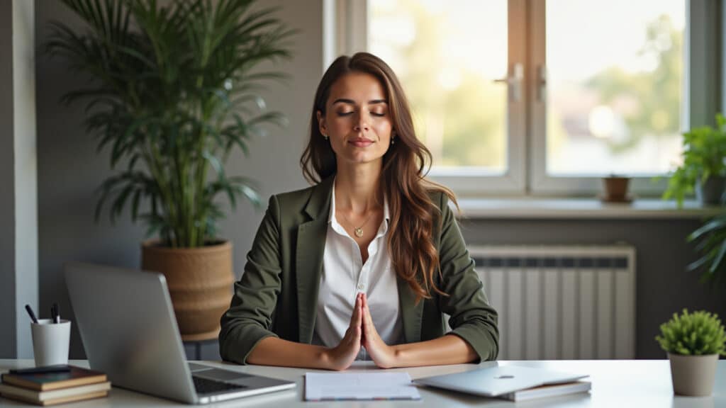 Meditação no trabalho para aumentar a concentração e produtividade.